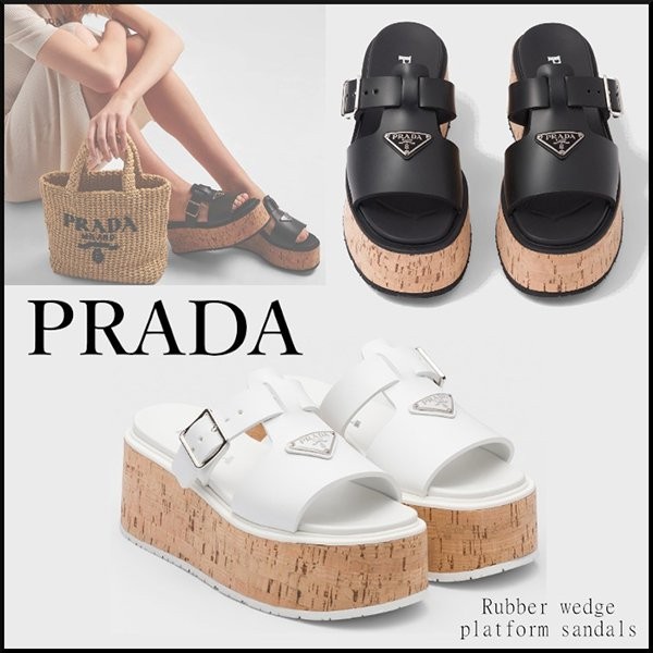 入手困難品！プラダ 偽物 Rubber wedge platform sandals ウェッジサンダル