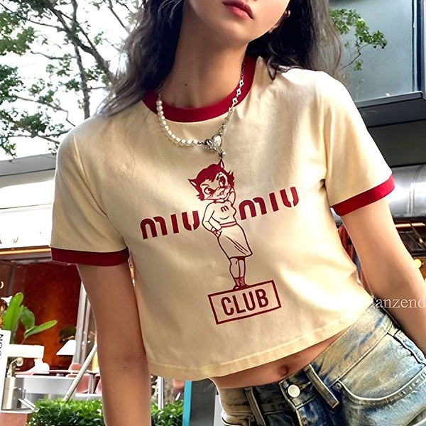 ミュウミュウ 23SS プリントコットン Tシャツ MJN457_12IN_F02HZ