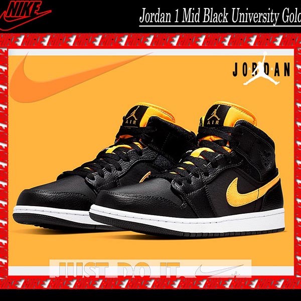 定番人気ナイキ Jordan 1 Mid Black University Gold w23061201