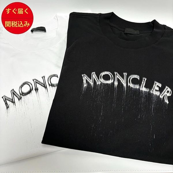 【セレブ多数愛用】モンクレール ぼかし レタリング ロゴTシャツ激安　白黒J10918C