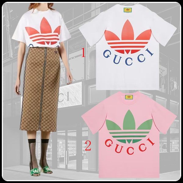 adidas x グッチ コットン 偽物 Tシャツ 723384 XJE2A 5904