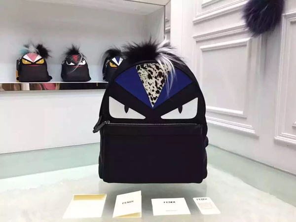 2015秋冬新作 FENDI フェンディ スーパーコピー バッグバグズバックパックブラック青 8BZ038_48Z_F044W