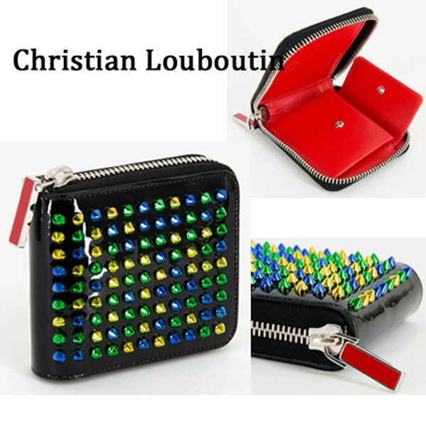 関税 送料込 LOUBOUTIN Panettone Spikes Square 2つ折り財布 16050221