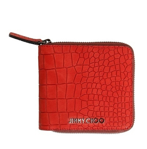 ジミーチュウ コピー 【新作 Jimmy Choo】クロコ加工 二つ折りラウンドジップ財布 赤 jc39