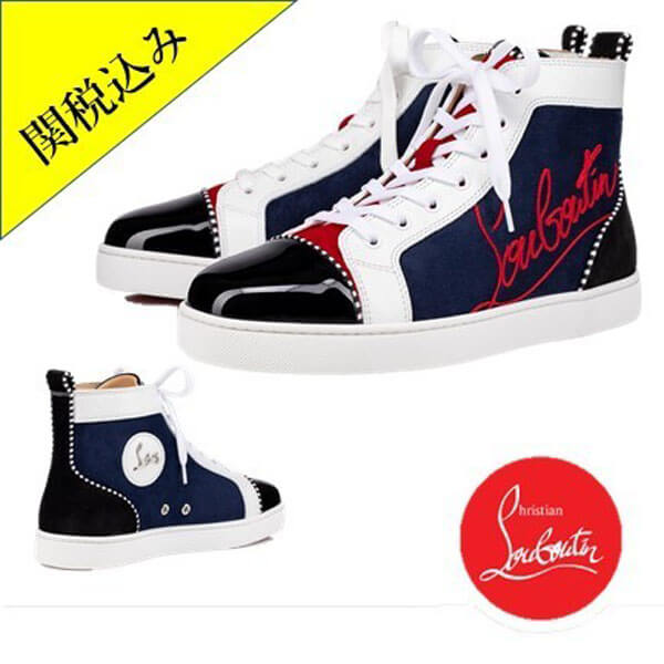 関税込! Christian Louboutin Navy ルイヴィトン コピーハイカット スニーカー 1200894CMA3