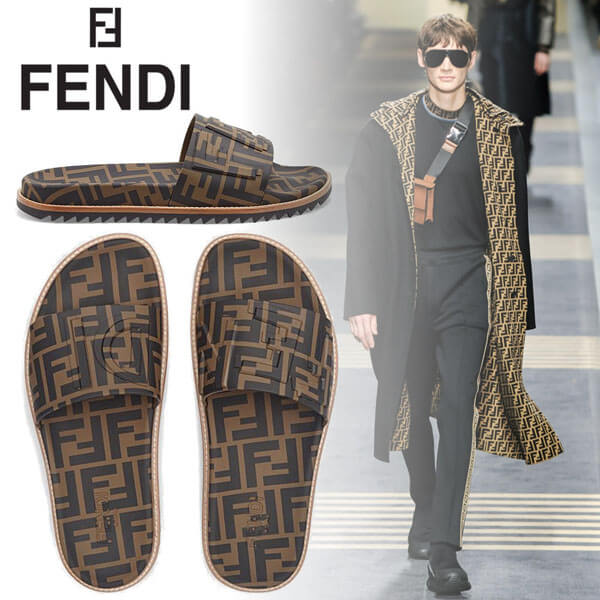 FENDI フェンディ サンダル コピー ロゴ☆ブラウンTPUフスベット シャワーサンダル 7X1148A3YOF1425