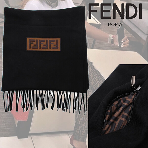 人気 FENDI＊マフラー FFロゴパッチ ウール ジップ付きポケットWJ02