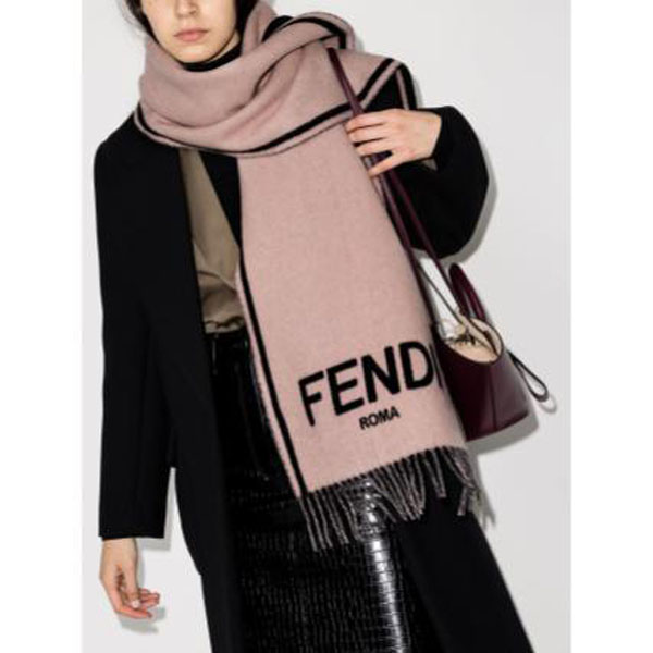 フェンディ偽物 20AW FENDI ROMA ロゴ カシミヤ マフラー *ピンク FXT322AEORF0647