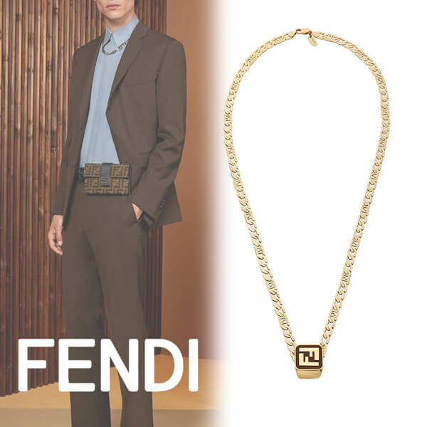 20SS FENDI BAGUETTE偽物 ゴールド リング チェーンネックレス2011c01A34A0