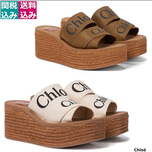 関税込 クロエ 偽物 Woody canvas platform espadrille sandals 558258