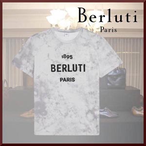 【ベルルッティ Tシャツ 偽物】ベルルッティ マーブル ロゴ グレー 半袖 Tシャツ 21060817