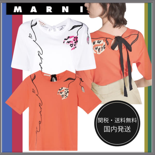 マルニ レオパード フラワー バックリボン Tシャツ 偽物  THJE0220P1USCR28